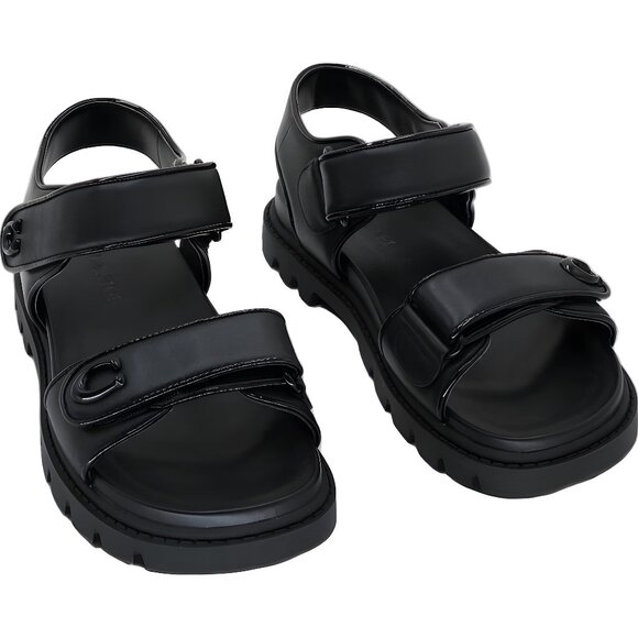 Coach Brynn Double-Band Sport Sandal Black Leather 7M US EU 37.5 - Picture 1 of 6